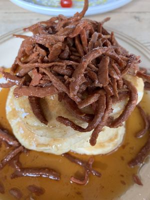 Bakon and maple pancakes  at The Glasvegan in Glasgow