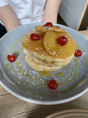 Mai Tai pancakes (whipped cream on the side)  at The Glasvegan in Glasgow