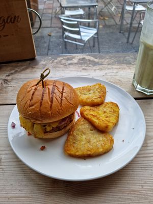 Hawaiian vacation with hash browns. at The Glasvegan in Glasgow