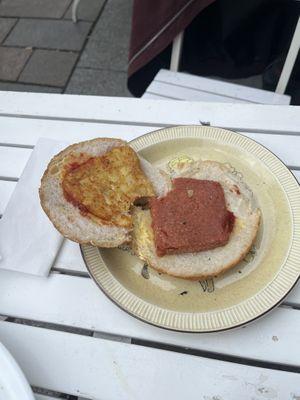 Breakfast bap 2 fillings. The bap itself was very dry    at The Glasvegan in Glasgow
