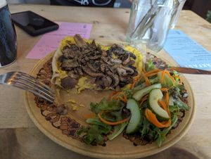 Cheese and mushroom crepes at The Glasvegan in Glasgow