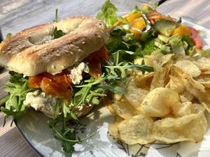 Vegan salmon and cream cheese bagel   at The Glasvegan in Glasgow