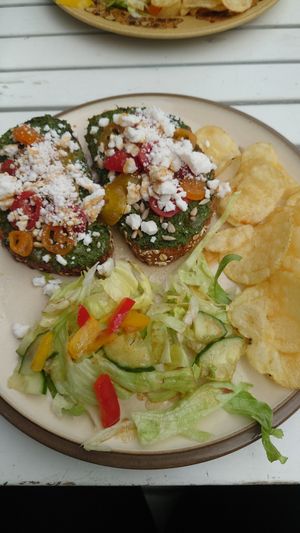 Pesto toast with salad and chips at The Glasvegan in Glasgow