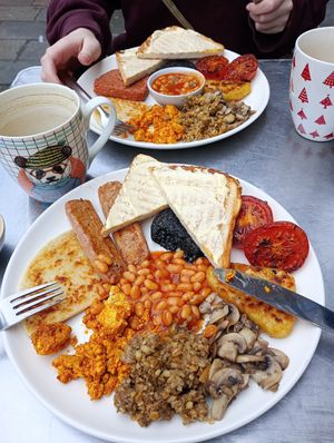 Full breakfast and latte 10/10. Novelty mugs as well! So cute. at The Glasvegan in Glasgow
