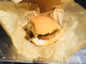 Sausage and haggis breakfast sandwich at The Glasvegan in Glasgow