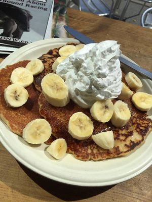 Caramel and Banana Pancakes with Whipped Cream at The Glasvegan in Glasgow