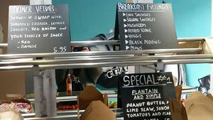 The menu boards a lot to see. Collect and keep an A5 menu at The Glasvegan in Glasgow