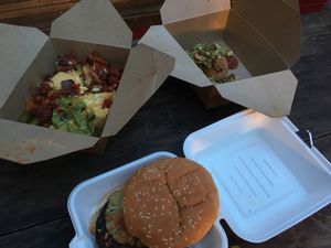 Hawaiian burger, chilli dog and nachos at The Glasvegan in Glasgow