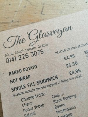 Recycled paper menu that's creatively written at The Glasvegan in Glasgow