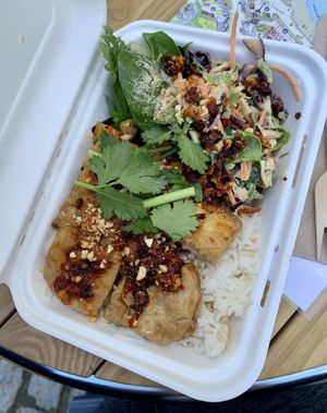 Teriyaki tofu rice & salad box at Red Panda in Lyme Regis