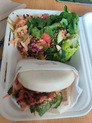 Bao and salad at Red Panda in Lyme Regis