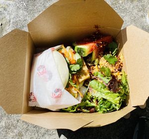 Spicy Tofu Bao bun and salad ..,,delicious 😋🌟🌟🌟🌟🌟  at Red Panda in Lyme Regis