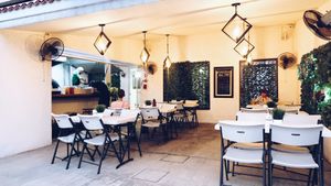 Sitting area at Distrito Vegano in Merida