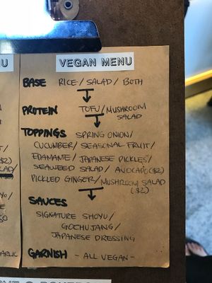 Vegan menu at Poke Poke in Takapuna