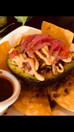 The freshest of ingredients was poured into this UnBeef Taco stuffed Avocado!  at The Queen's Table Vegan Cuisine  in El Paso