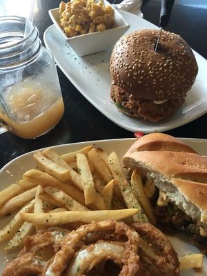 Unphilly and burger. Onion rings cooked to PERFECTION  at The Queen's Table Vegan Cuisine  in El Paso