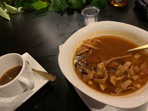 Tortilla soup for a rainy day  at The Queen's Table Vegan Cuisine  in El Paso