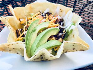 UnBeef Taco Salad!!!!  at The Queen's Table Vegan Cuisine  in El Paso