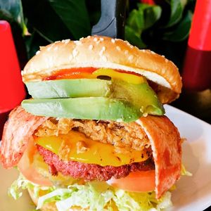 Our Vegan Majesty Burger! UnBeatable!!  at The Queen's Table Vegan Cuisine  in El Paso