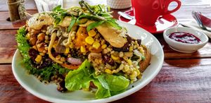 Vegan breakfast - loads of goodies on toasted bread ❤🤪 at Buzz Organic Food & Drink in Ao Nang