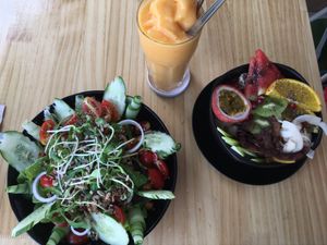 Vegan Moroccan salad, orange buzz smoothie and tropical smoothie bowl   at Buzz Organic Food & Drink in Ao Nang