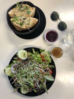 Vegan pita and chickpea salad. Both amazing and filling at Buzz Organic Food & Drink in Ao Nang