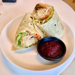 Vegan artichoke and eggplant wrap. 🍆  at Buzz Organic Food & Drink in Ao Nang