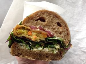 Vegan sandwich with hummus, vegetables and more   at Sandwich Cafeen in Koege
