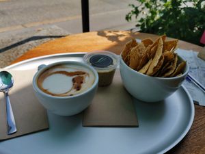 Grain Cappuccino Oat and Corn Chips with Hummus at Tibits in St Gallen