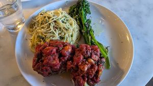 Stuffed portobello with brocollini and aglio e olio at Piva in New Westminster