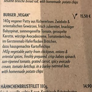 Vegan burger on the menu  at DUS - Bistrot - TB in Dusseldorf