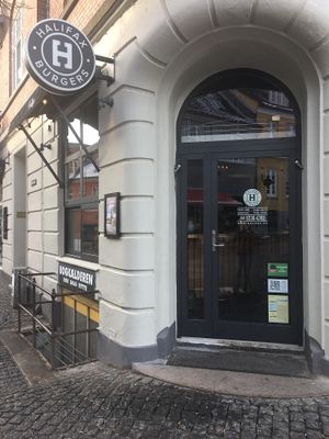 Outside of the restaurant at Halifax Burgers in Hilleroed