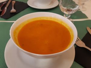 Starter / creamed carrot + pumpink  at La Biotika in Madrid