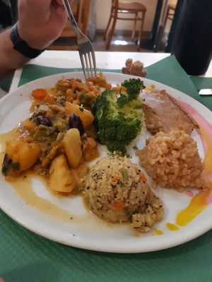 Full large combo including the vegetarian potato stew at La Biotika in Madrid