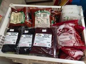 Items available at Kas Yapa Vegetarian 迦叶素料品 in East Singapore