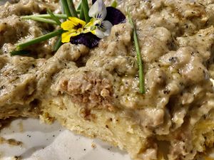 Biscuits with Impossible gravy at nightshop in Bloomington