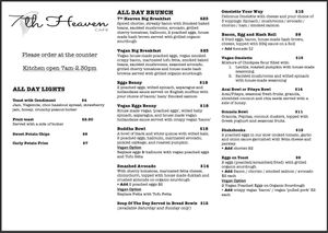 Menu june 2017 at 7th Heaven in Sutherland