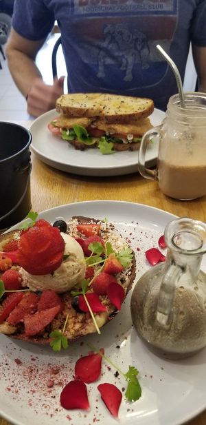 Taro Pancake and Vegan Chicken Schnitzel Sandwich at 7th Heaven in Sutherland