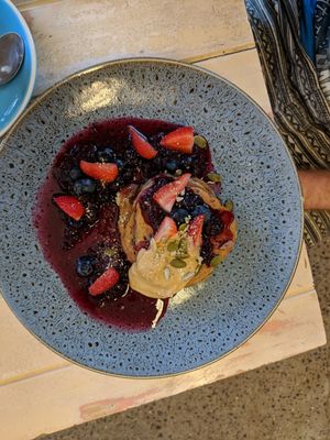 Tiny buckwheat pancakes at The Farmer's Wife in Port Fairy