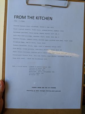 Menu at The Farmer's Wife in Port Fairy