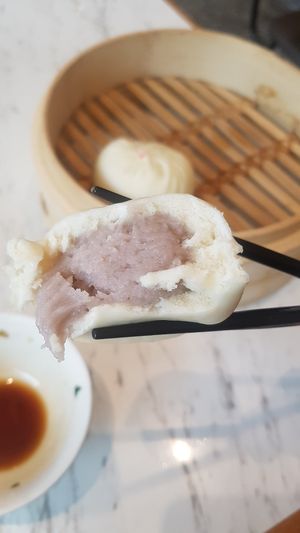 yam bun in front and vegetarian bun behind at Din Tai Fung 鼎泰豐 - Sentosa in Central Singapore
