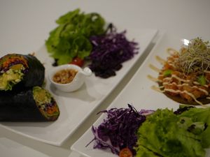 Burrito and pizzetta  at Raw Vega in Bangkok