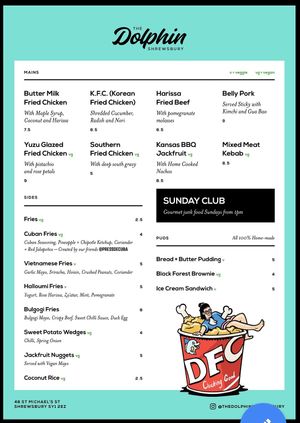 Menu at The Dolphin Inn in Shrewsbury