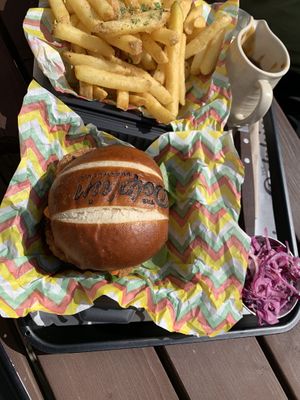 Southern fried chicken burger with coleslaw and (very good) gravy at The Dolphin Inn in Shrewsbury