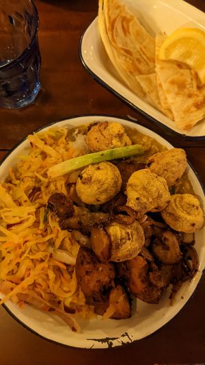 Polent mushrooms, rice, vegan khottu, potatoes, Dahl... Every dish basically haha at The Coconut Tree in Cheltenham