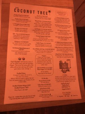 Menu at The Coconut Tree in Cheltenham