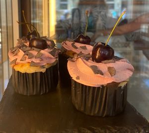 Vegan cherry chocolate cupcakes   at Cafe Willi in Tubingen