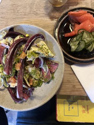 Spring leaf special and pickles   at Koya in London