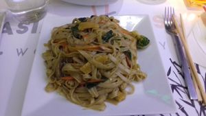 Curry noodles with vegetables (ask for non egg noodles) at Asian House in Kalamaria