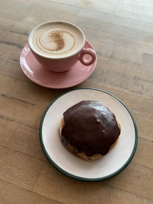 Boston cream and chai latte  at Brammibal's Donuts - Prenzlauer Berg in Berlin